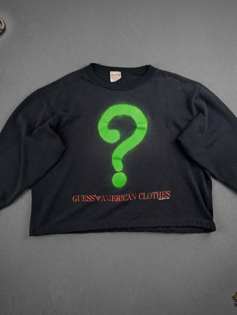 Vintage 80s GUESS Georges Marciano Sweatshirt OSFA 1989 Neon Question Mark
